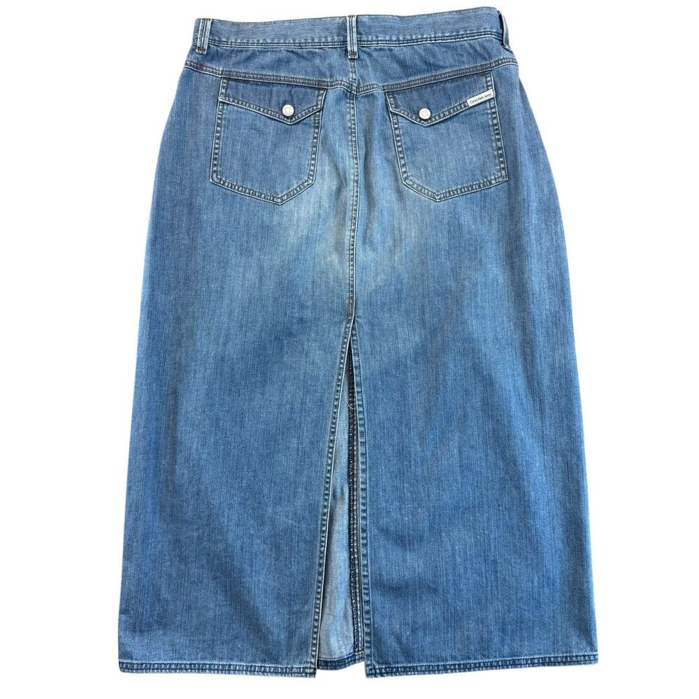 Calvin Klein Jeans Skirt Women's Size 14 Blue Denim Long Back Slit Y2K Boho